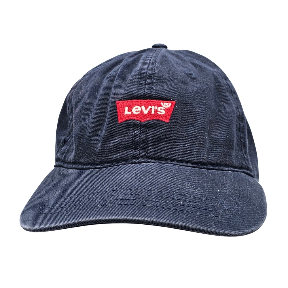 Levi's Navy Blue Cotton Dad Hat Embroidered Red Batwing Logo Strapback‎ Cap OS